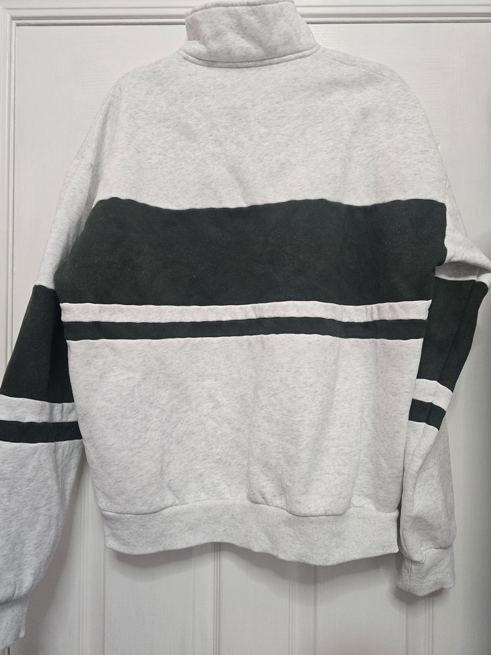 White Fox Boutique Decade Classics Varsity Zip Front Sweater - Grey Marl/Green - Picture 2 of 7
